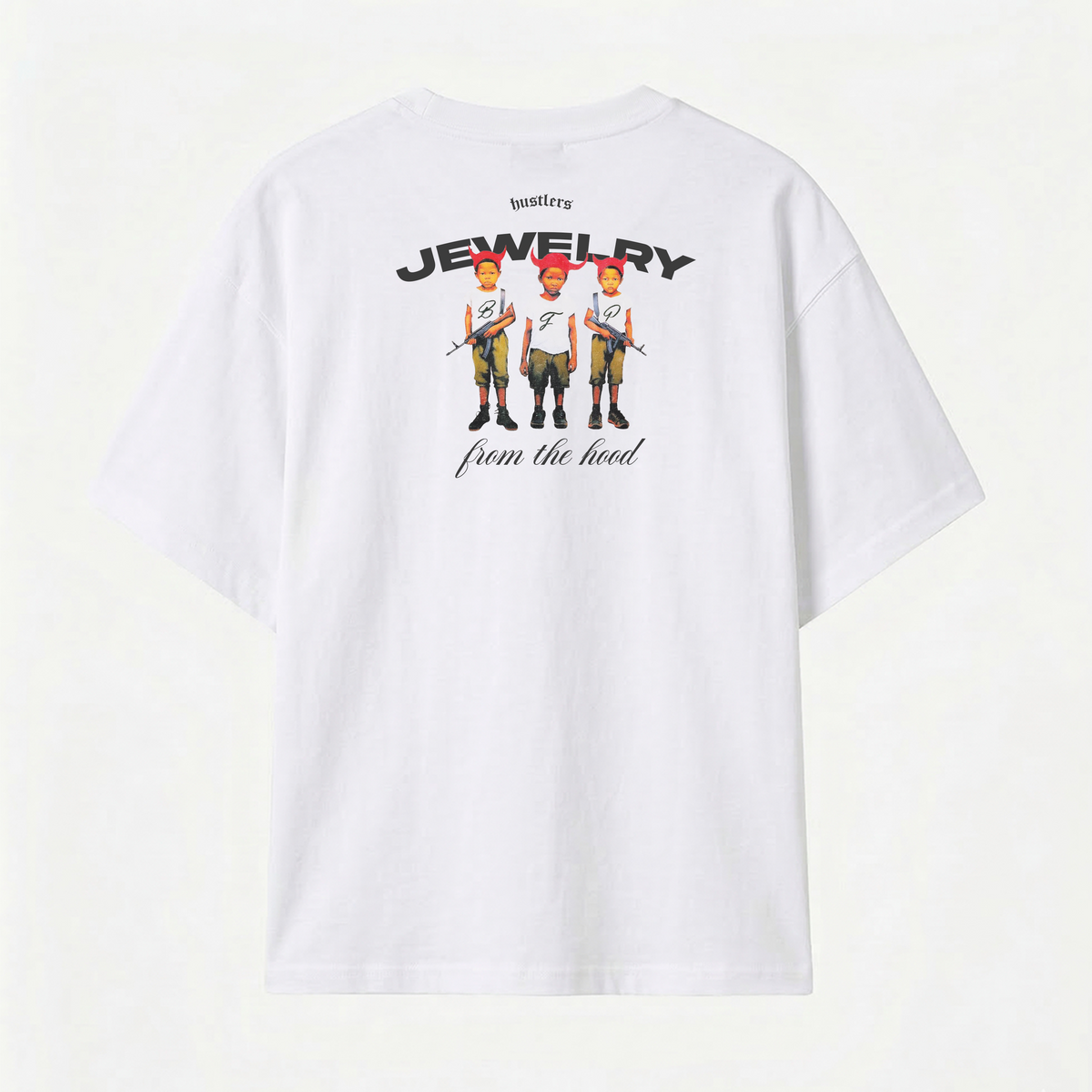 Hustlers Camiseta Oversize "Jewelry from the hood" – Blanco